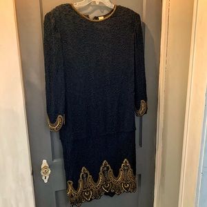 Vintage Laurence Kazar Black and Gold Beaded Dress